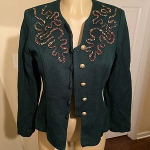 Vintage emerald green knit blazer top